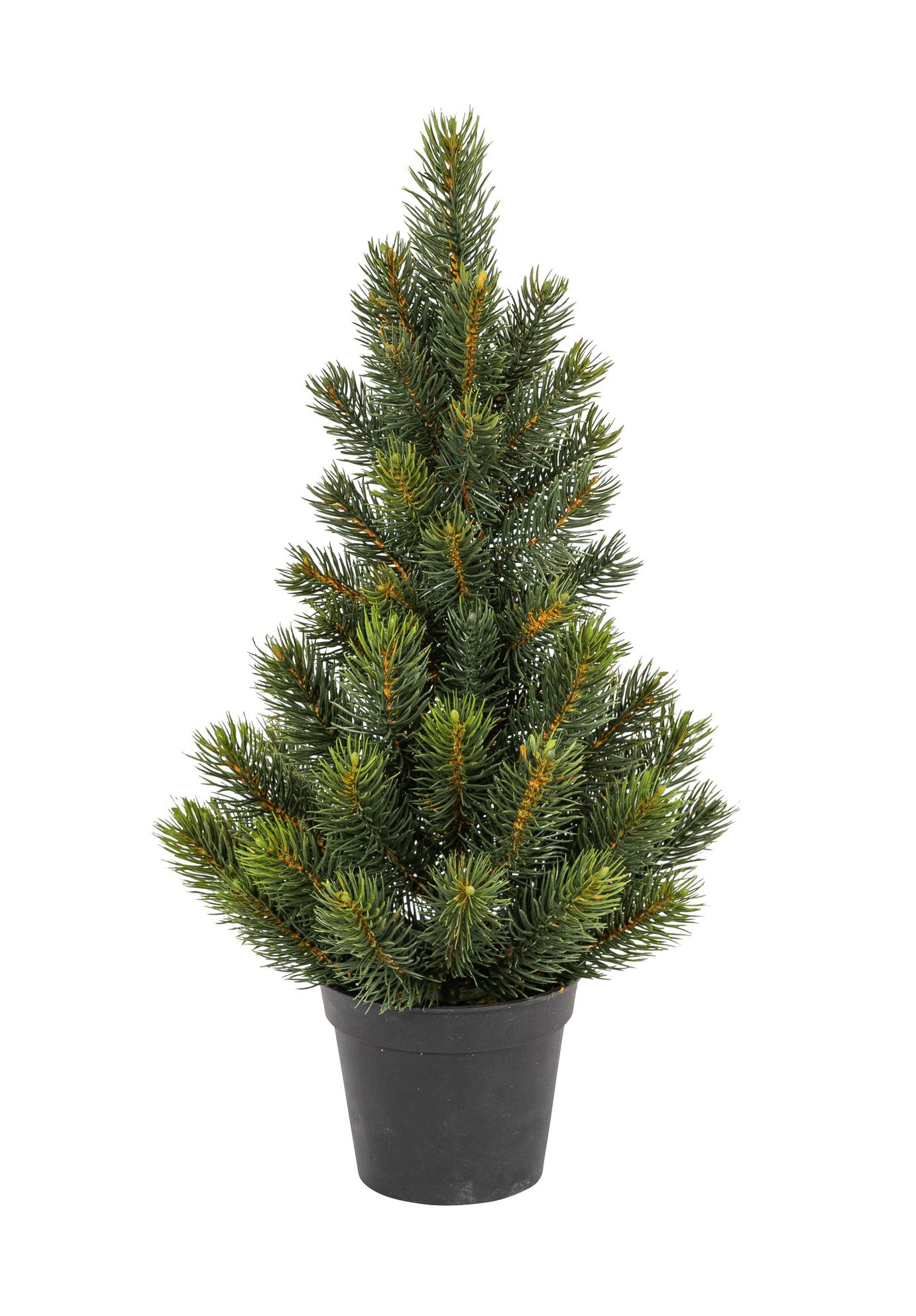 Tannenbaum x 60 im Topf 51cm Ø ca. 20cm Topf: Höhe ca. 10,5cm Ø oben ca. 12,5cm Ø unten ca. 9cm Farbe: dunkelgrün