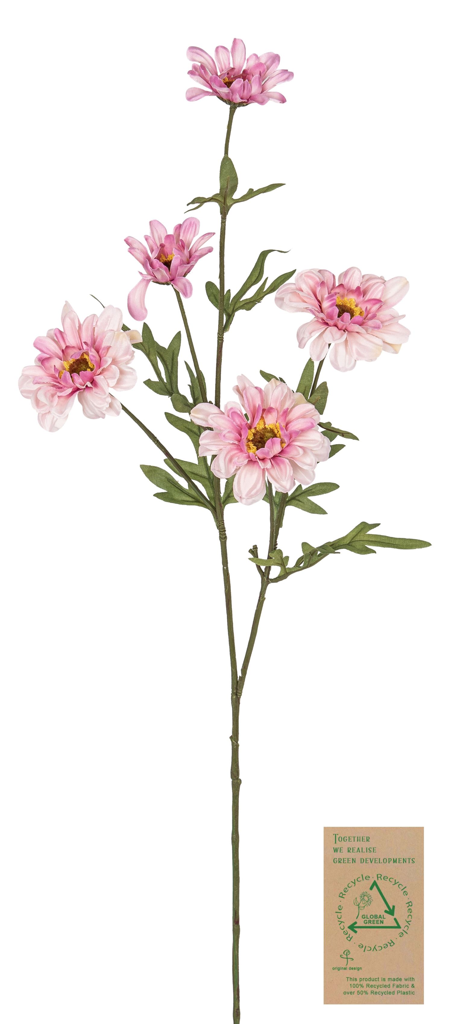 Margeritenzweig RE x 5 75cm Blütenkopf Ø ca. 5,5/7cm Farbe: rosé-gemischt
