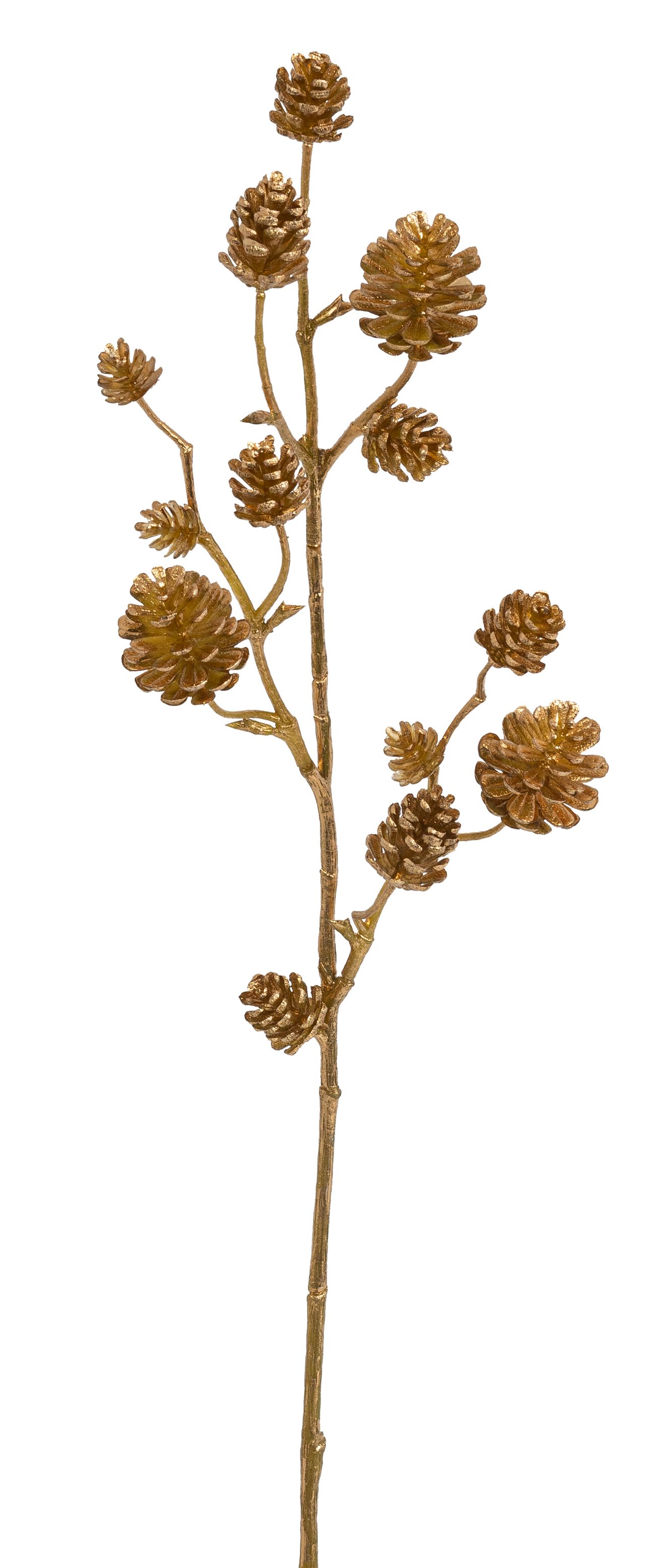 Zapfenzweig 3-fach 70cm Zapfen Ø ca. 1,5/2,5/4cm Farbe: gold