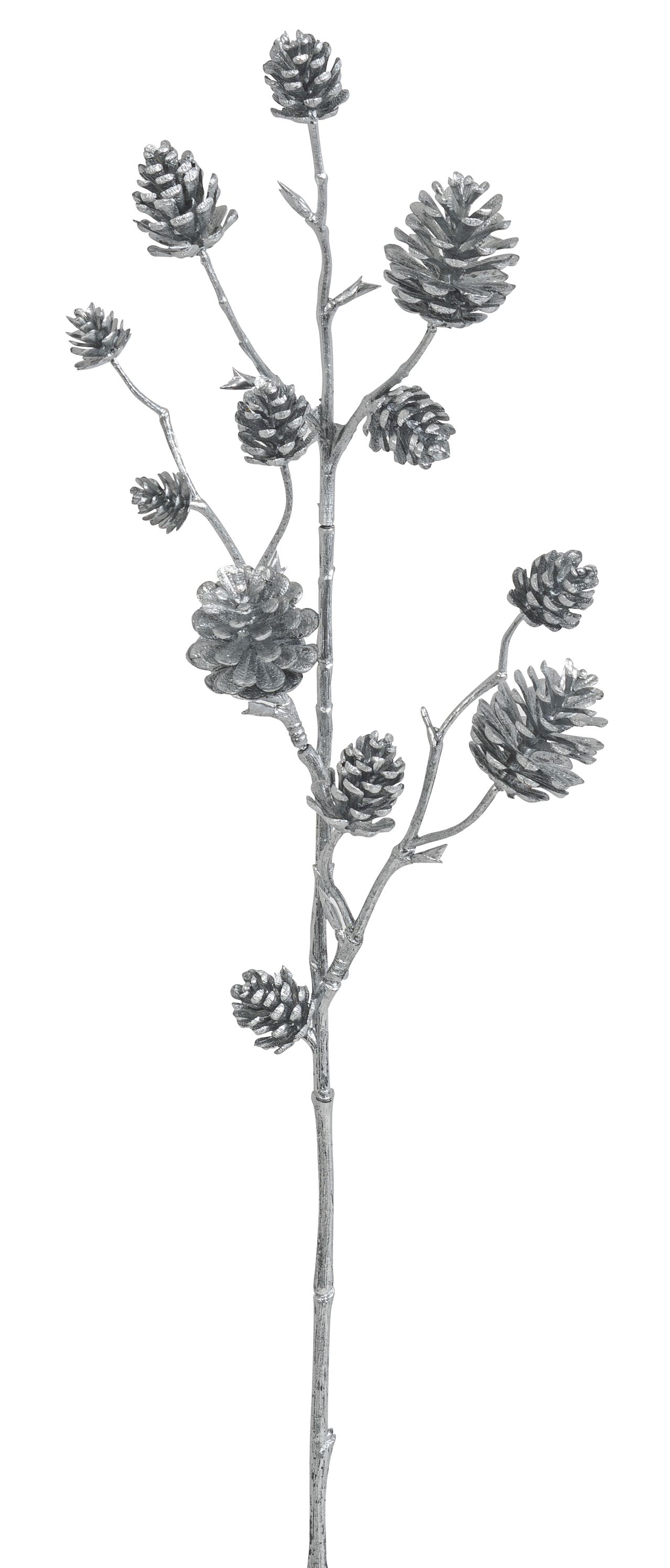 Zapfenzweig 3-fach 70cm Zapfen Ø ca. 1,5/2,5/4cm Farbe: silber