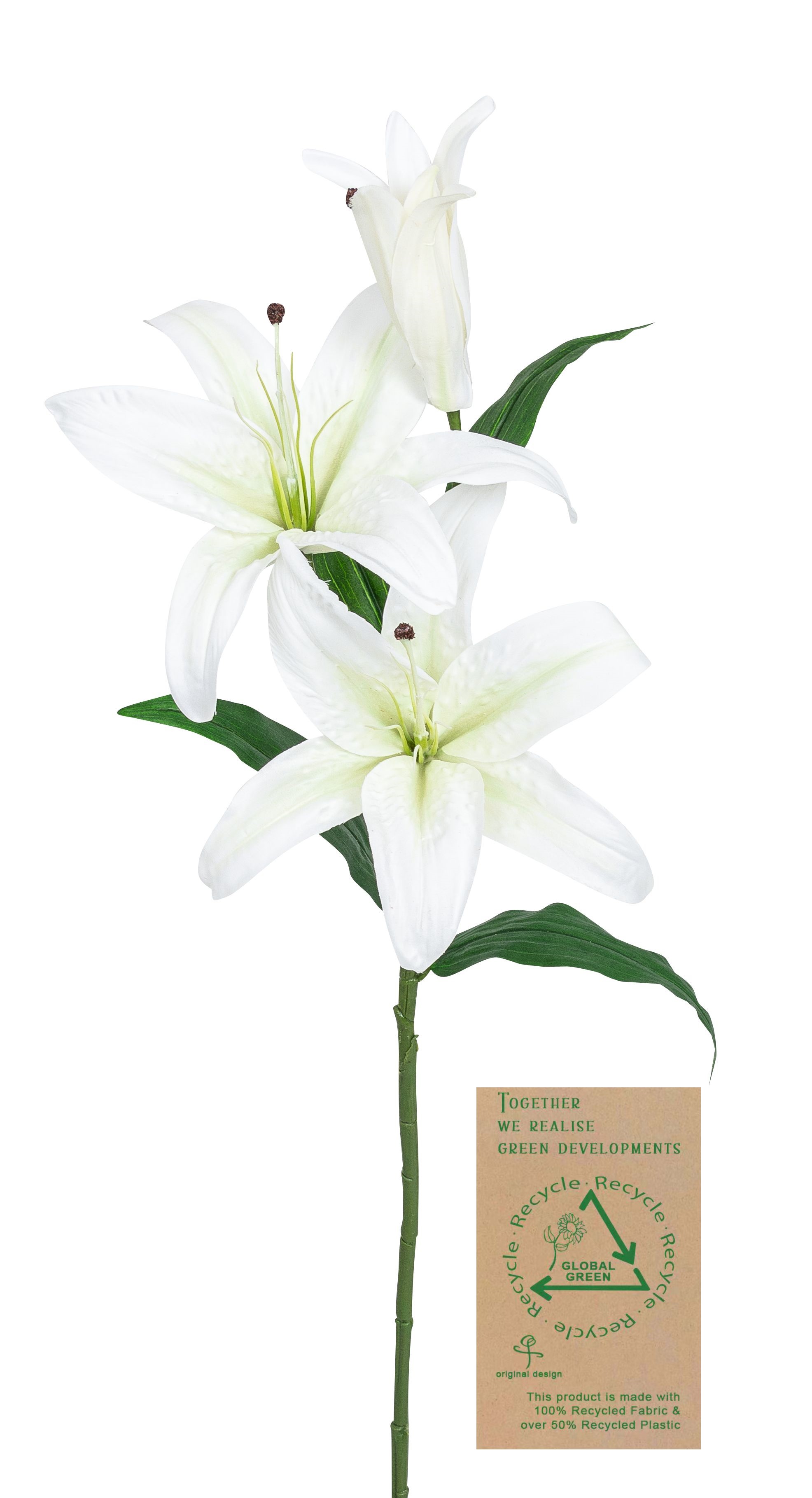 Lilienzweig RE x 3 88cm Blütenkopf Ø ca. 4/20cm Farbe: weiß-grün