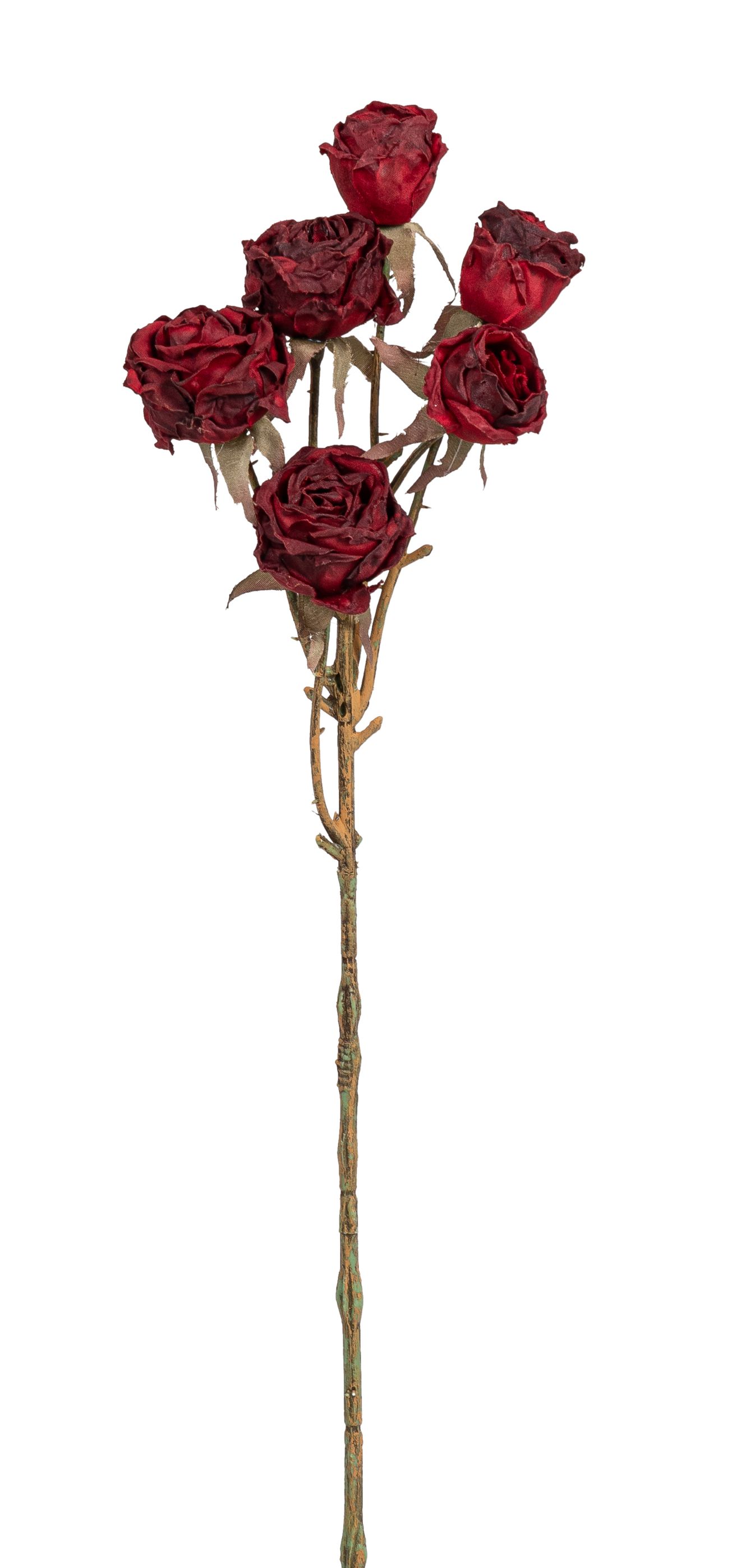 Röschenzweig x 6 52cm Blütenkopf Ø ca. 2,5/4cm Farbe: burgund
